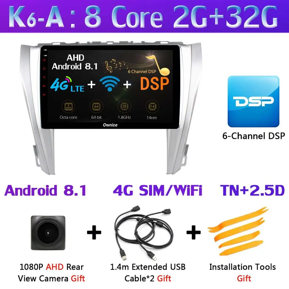 K6-A 360 ° камера Android 9,0 8 ядерный 4G ram+ 64G rom 4G SIM Автомобильный мультимедийный радио для Toyota Camry V55- gps SPDIF DSP CarPlay - Цвет: K6-A