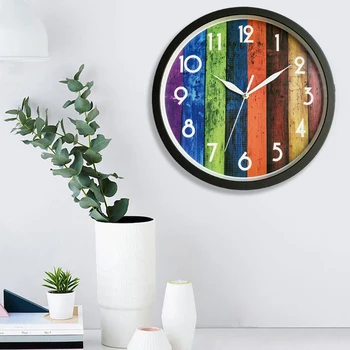 

Wall Clock Vintage Style 12 Inch Silent Round Wall Clock with Colorful Wood Grain Dial Face for Home Office Room Decor