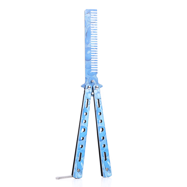 Comb Stainless Steel Practice Training Butterfly Knife Comb Beard Moustache Brushe Salon Hairdressing Styling Tool