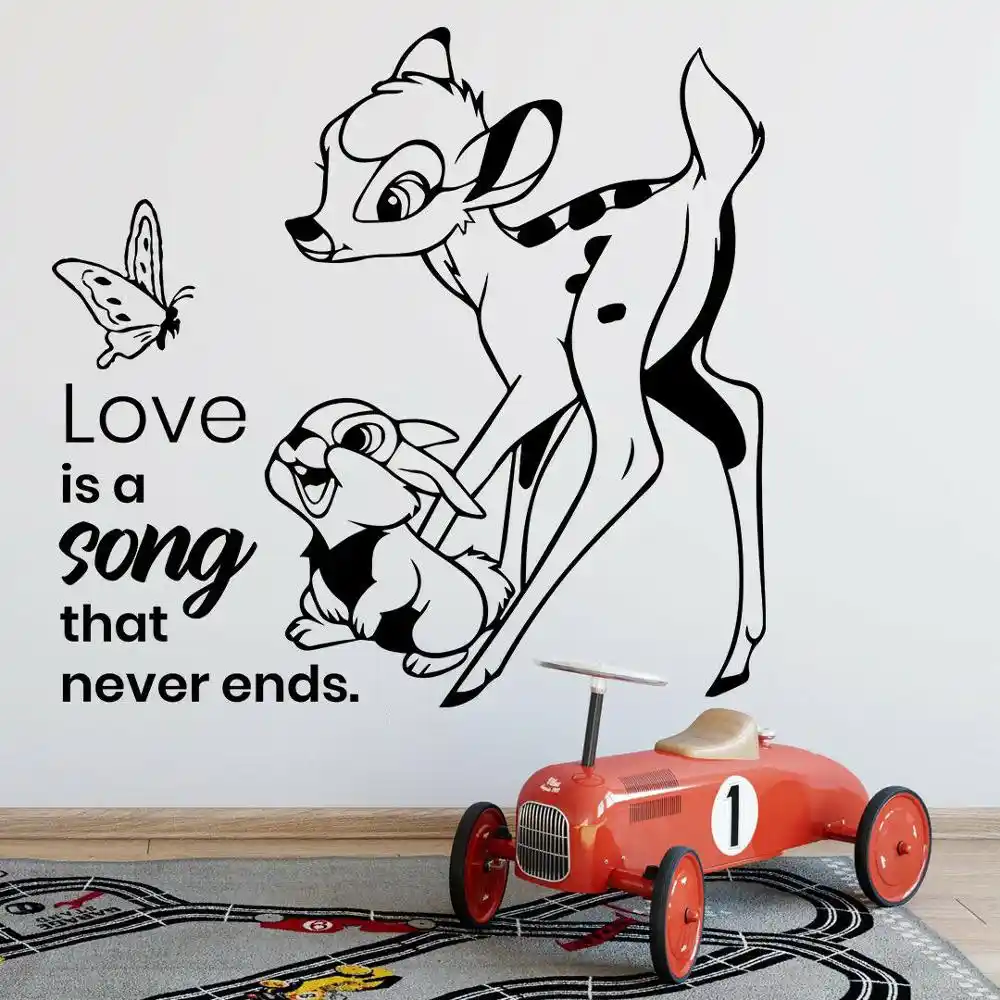 Bambi Autocollants Muraux En Vinyle Citation De Vie Lapin Papillon Decoration Pour Chambre D Enfant Chambre D Enfant Porte Ou Fenetre Autocollants Muraux D Amour Q370 Aliexpress