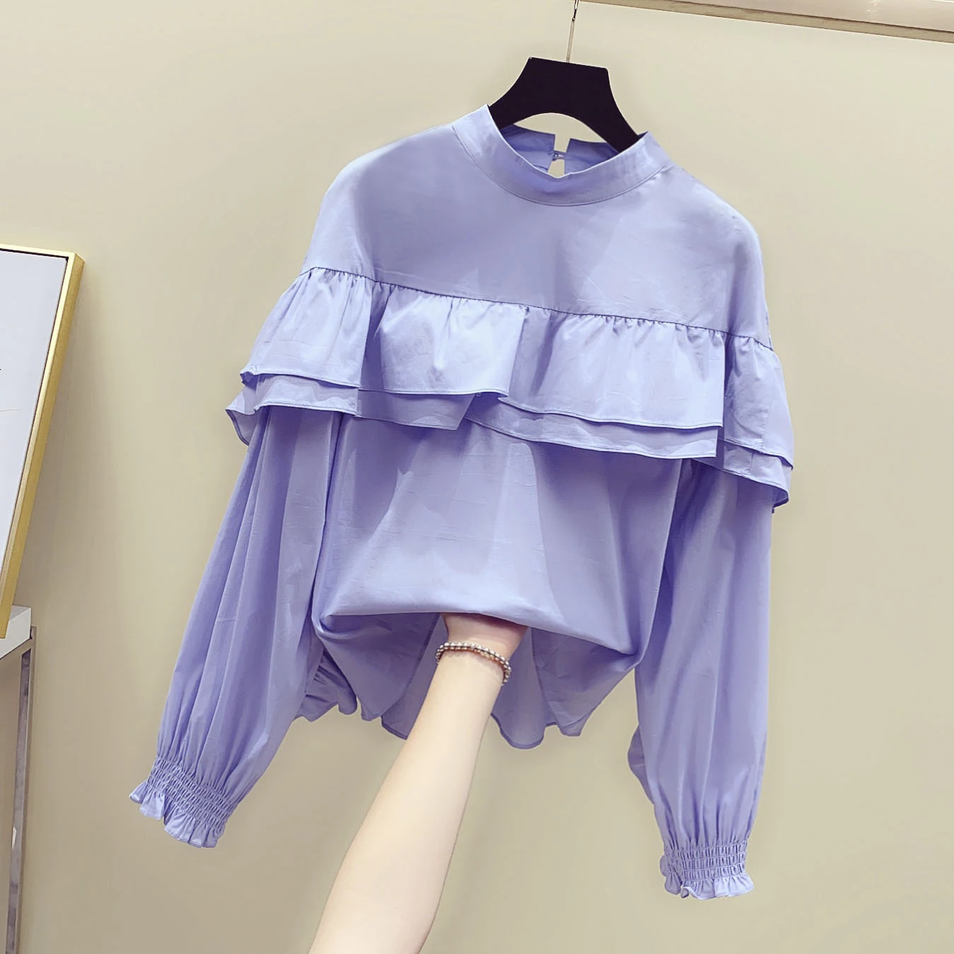 Новая Осенняя женская рубашка с оборками в Корейском стиле, свободная рубашка с длинными рукавами, с воланами, школьная рубашка, женские школьные пуловеры, блузки