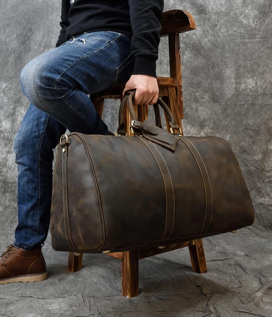 Vintage Men Genuine Leather Travel Bag Travel Tote Big Weekend Bag