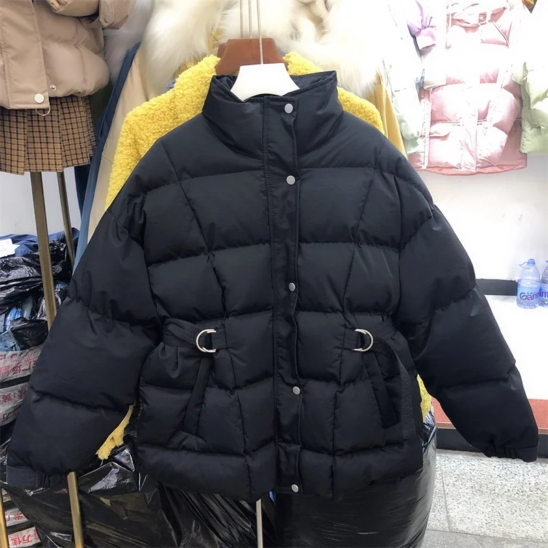 Ulzzang хлопковая стеганая куртка женская новая осенняя и зимняя пуховая куртка сплошной цвет свободная парка с высоким воротником теплая одежда женская