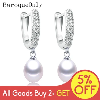 

BaroqueOnly 925 sterling silver zircon circle design natural water drop Pearl baroque Earrings Jewelry 2019 fashion Gift EAW