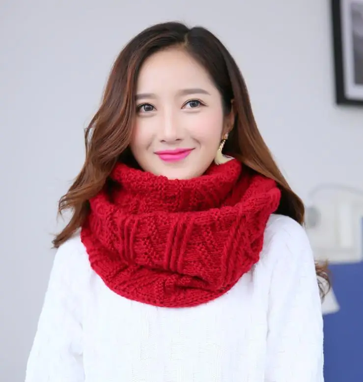 Модный женский вязанный шарф из пашмины зимний сохраняющий тепло кашемировый мягкий шарф платок вязаная одежда корейский стиль кольца шарфы - Цвет: 11