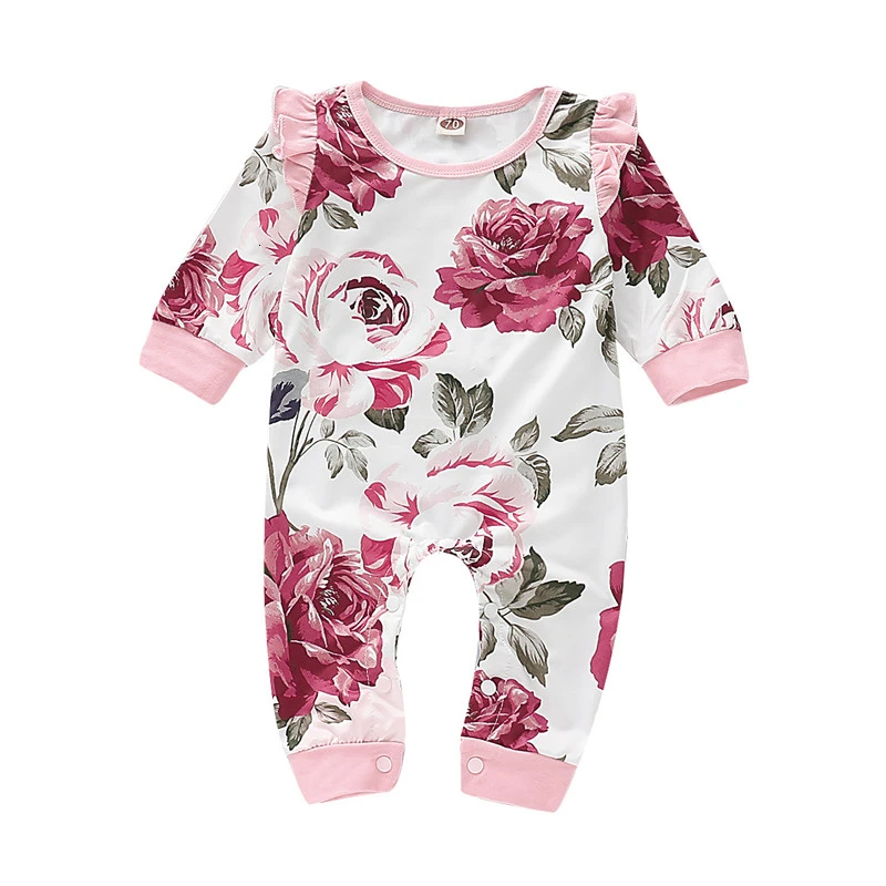 Милый комбинезон с цветочным рисунком, хлопковый детский комбинезон, комбинезон для детей от 0 до 18 месяцев, комплект одежды для новорожденных, Лидер продаж