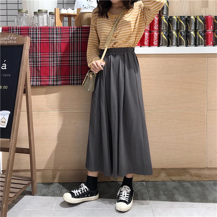 high waist skirt empire pleated spring autumn hot solid mid-calf preppy style faldas mujer moda Women's Clothing fashion brand