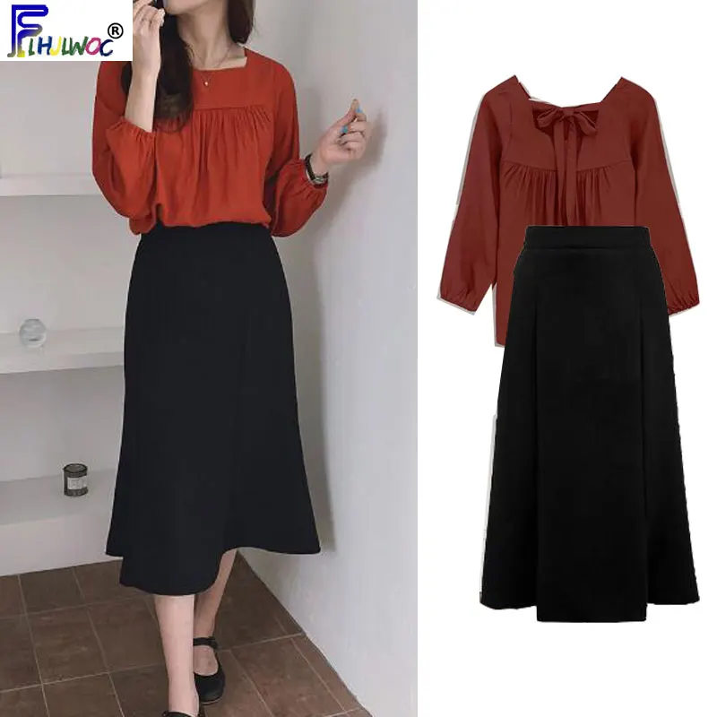 

Autumn Basic Shirts Fall Design Women Long Sleeve Back Bow Tie O Neck Cute Outfit Preppy Style Girl Vintage Top Korea Style 8720