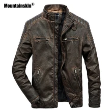Mountainskin, мужские кожаные куртки, осенне-зимняя куртка из искусственной кожи, мотоциклетная куртка, Модная приталенная мужская повседневная куртка, брендовая одежда, SA823