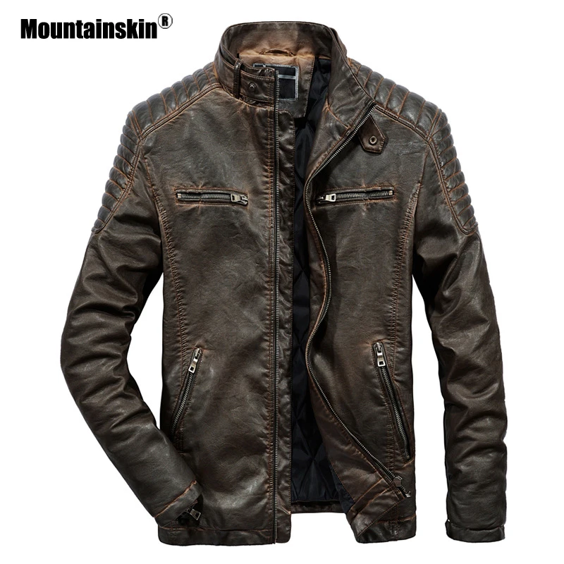 Мужская куртка из искусственной кожи Mountainskin черная повседневная приталенная