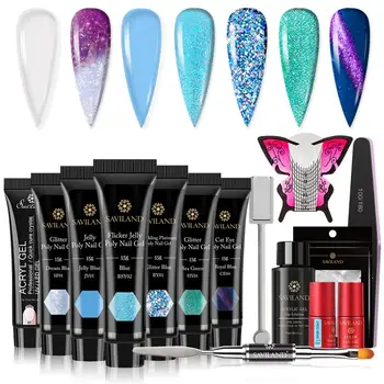 

Saviland Glitter Blue Poly Nail Gel Kit Cat Eye Nail Extension Set UV Jelly Gel Polish DIY Manicure Nails Art Pro Kit