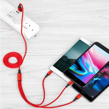 

Nylon Braid 3 in 1 USB Charging Cable Multiple Connector For Type-C Port 1.2m Cable Length For 8P / Type C / Micro Charge
