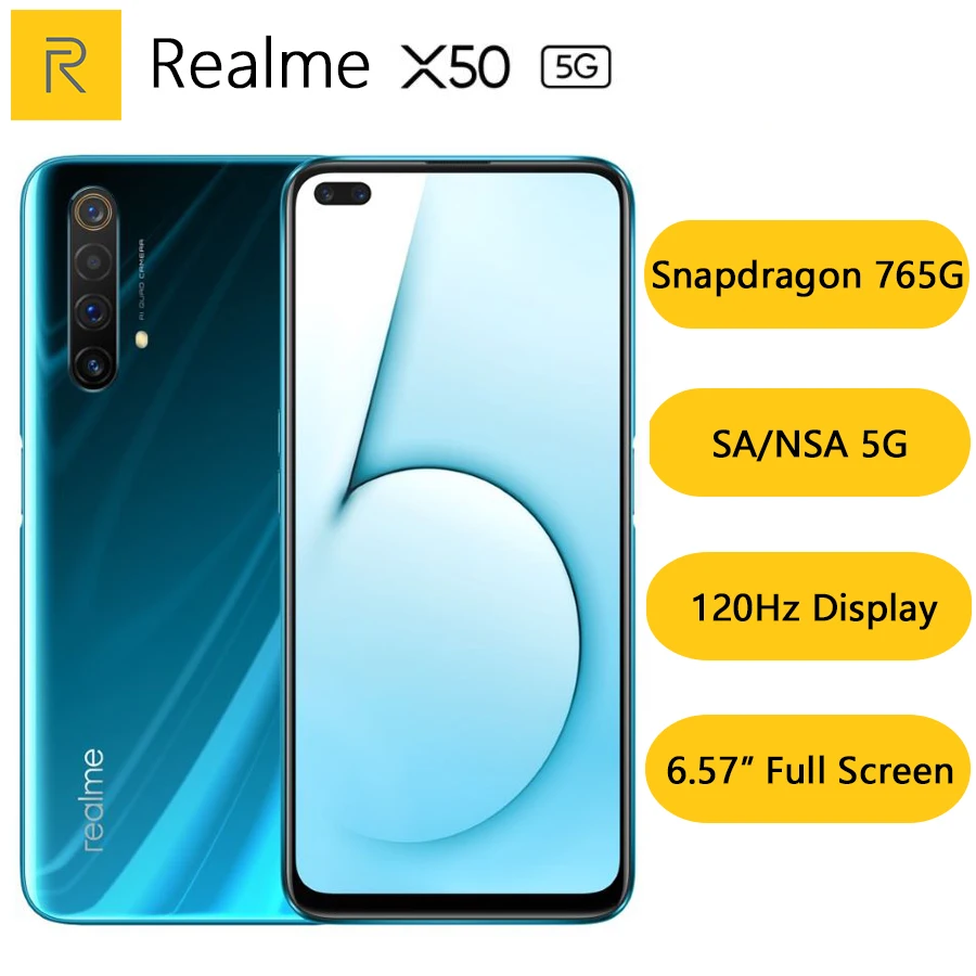 Новый оригинальный Realme X50 5G Смартфон Snapdragon 76 120 Гц 6 57 &quotполный экран 64 мп камер 4200