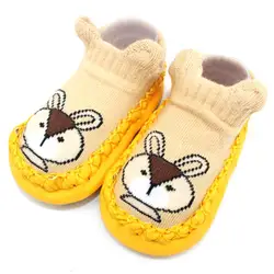 1 par bonito dos desenhos animados do bebê meias de couro do plutônio inferior antiderrapante recém nascido interior chão meias da criança meninos primeiro andando sapato de alta qualidade