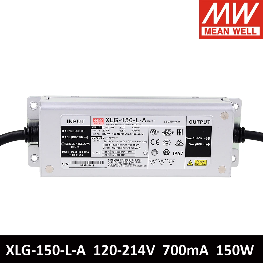 MEAN WELL Power Supply Current Adjustable XLG-150-L-AB 120-214V 700mA 150W Meanwell Constant Mode LED Driver With PFC IP67 | Обустройство