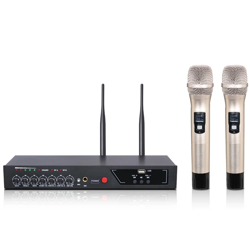 

MU-6S Wireless Handheld Microphone Dual Channel UHF System Fixed Frequencies Bluetooth Dynamic Cartridge Echo Effect EU Plug