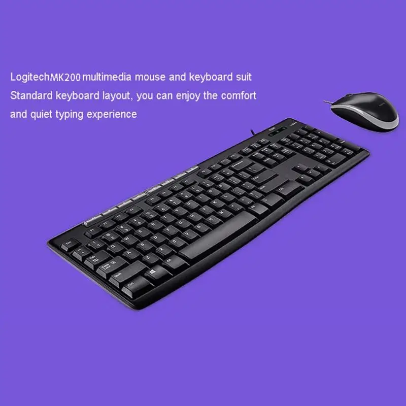 Logitech MK200 112 ключей USB Проводная клавиатура Водонепроницаемый двухсторонняя Ролик Многофункциональный 3 кнопки 1200 Точек на дюйм Мышь беспроводная мышь