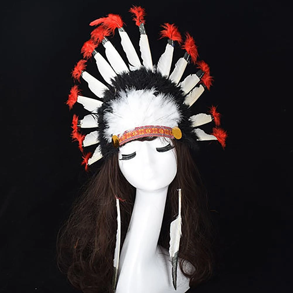 Sombrero de estilo jefe indio, tocado de diadema del Día de Acción de accesorios de Cosplay de carnaval, tocado, accesorios para el cabello Gi|Accesorios para el pelo de mujer| -