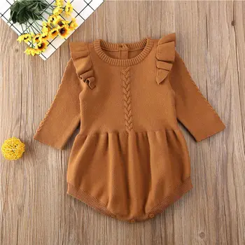 

Newborn Baby Girl Boy Outfits Knit Long Sleeve O-neck Solid Ruffle Romper Jumpsuit Winter Autumn Warm Fashion Clothes New