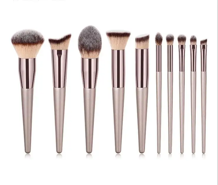 10 piezas pinceles de maquillaje de pinceles de maquillaje corrector de sombra de ojos de la Fundación maquillaje cepilo h - Цвет: Champagne gold
