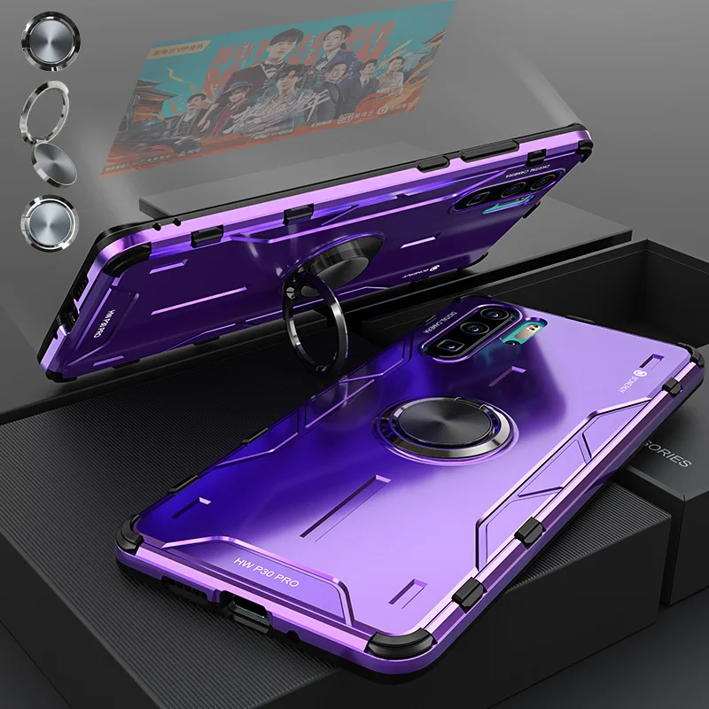 Противоударный чехол для huawei P30 Pro mate 20 30 Pro Nova 5 Magic Shield Алюминиевый металлический жесткий чехол с подставкой защитный чехол - Цвет: purple