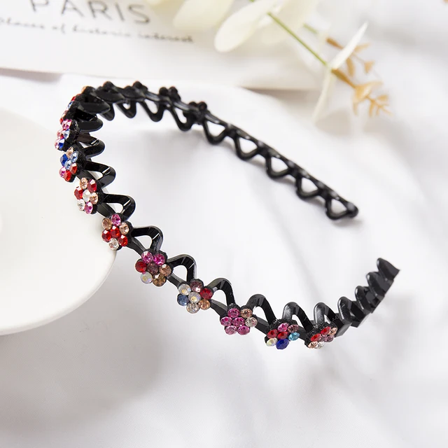 Fashion Pearl Non-Slip Rhinestone Hairbands Elastic Flower Women Hair Hoop Bands Headband Bezel Girls Hair Accessories Headdress 7 multicolor