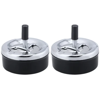

2-Piece Ashtray Portable Push Down Creative Mini Round Cigarette Ashtray Metal Tabletop Ash Tray