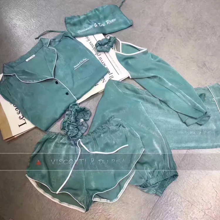 

VD Korean-style Suspender Shorts Spring And Summer Autumn Europe Silk Long Sleeve Trousers Seven Pieces Women's Anti-Real Silk P