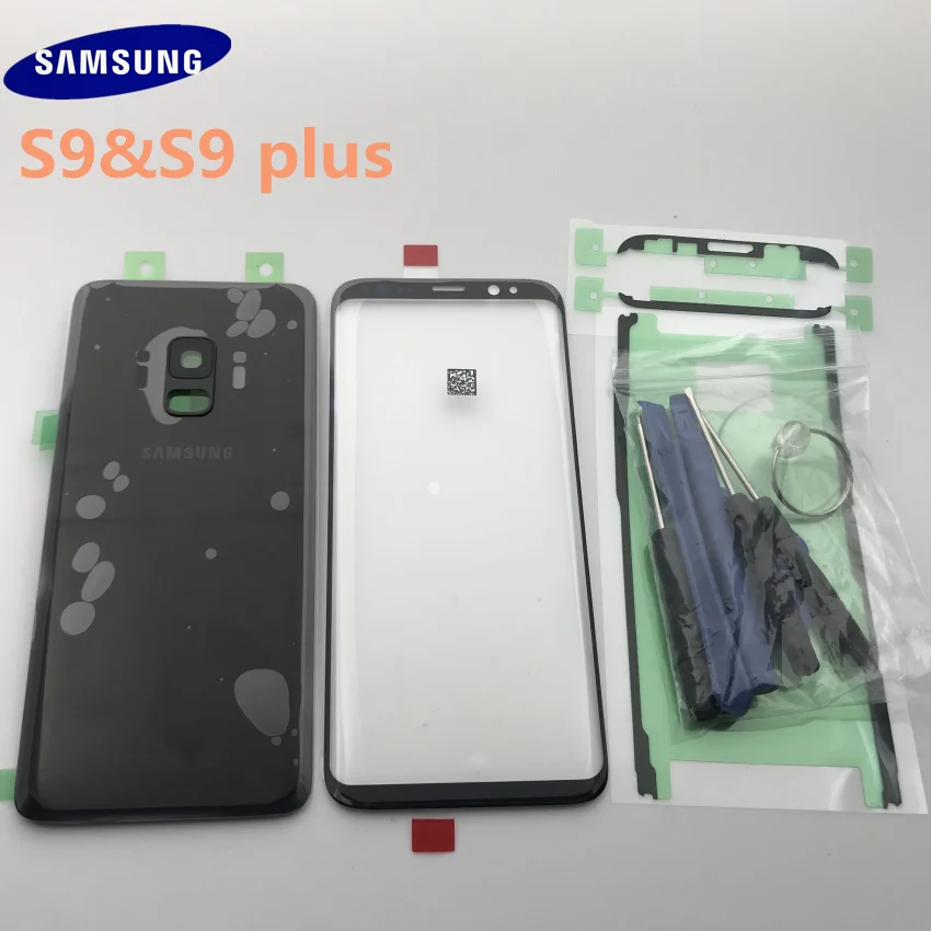samsung Galaxy S9, G960, S9 plus, G965, Задняя стеклянная крышка, задняя крышка, крышка для батареи, дверь с объективом камеры+ Переднее стекло с сенсорным экраном
