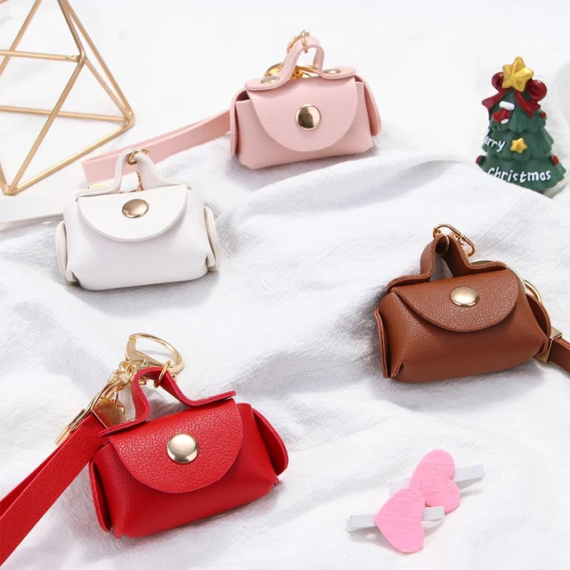 2023 Cute Kawaii Mini Bag Keychain Creative Keyring Women Car Purse Pendant  Keychains Gift PU Leather