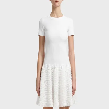 

2020 Sexy Summer Bandage Dress Short Sleeve Mesh Sequin Fashion Club Wear Runway Celebrity Party Feather White Wholesale