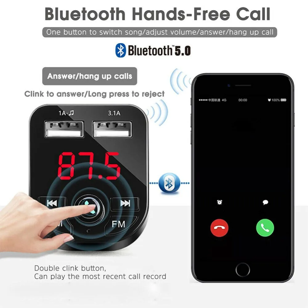 Беспроводной Bluetooth Handsfree автомобильный комплект fm-передатчик MP3-плеер двойной USB зарядное устройство