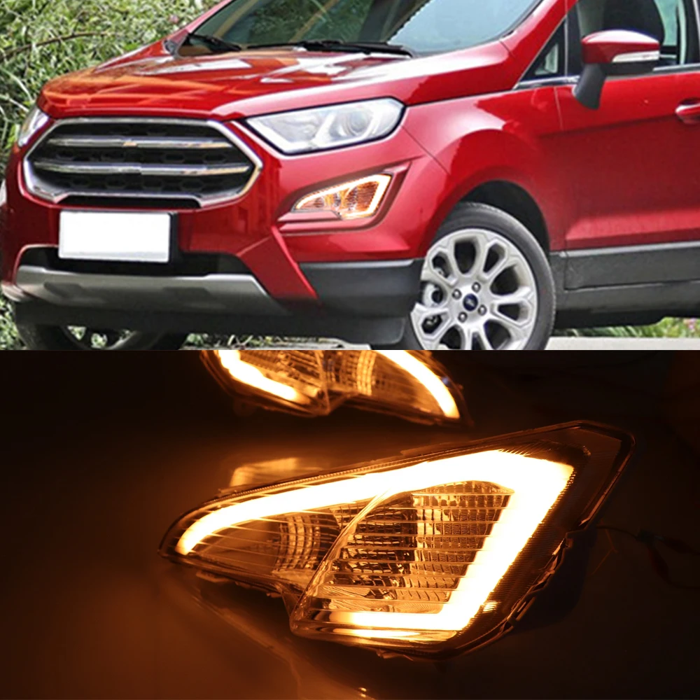 2 шт. Светодиодный дневной светильник для Ford EcoSport 2018 2019 желтый указатель поворота