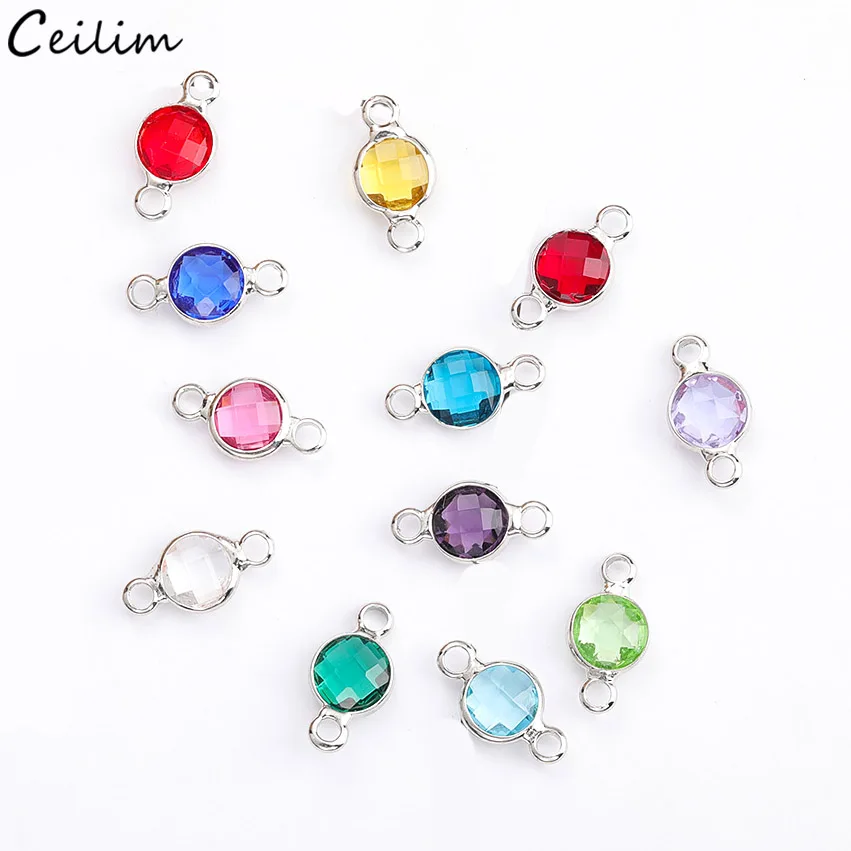 

10PCS/Lot 6mm Round Crystal Birthstones Connectors Double Hole Charm For Diy Earring Necklace Bracelet Making Jewelry Findings