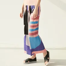 

2021 Summer New Printed Pants Miyake Pleated Fashion Plus Size High Waist Loose Straight-leg Pants Cropped pants women
