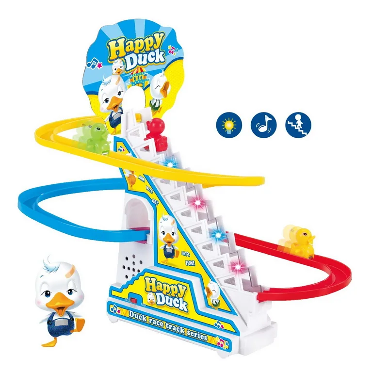 Climbing Stairs Track Toys Cartoon Penguin Dinosaur Dog Duck For Children Electronic Music Funny Boys Girls Kids Birthday Gift childrens toys