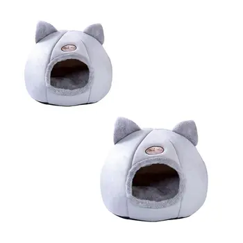 

Cute Foldable Cat Bed Nest Indoor Dog House Removable Semi-closed Mattress Cage