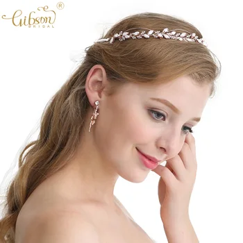 

Handmade Rose Gold Hair Vine White Resin Stones Crystal Beads Bridal Headpiece Wedding Belt Hair Jewelry Decoration