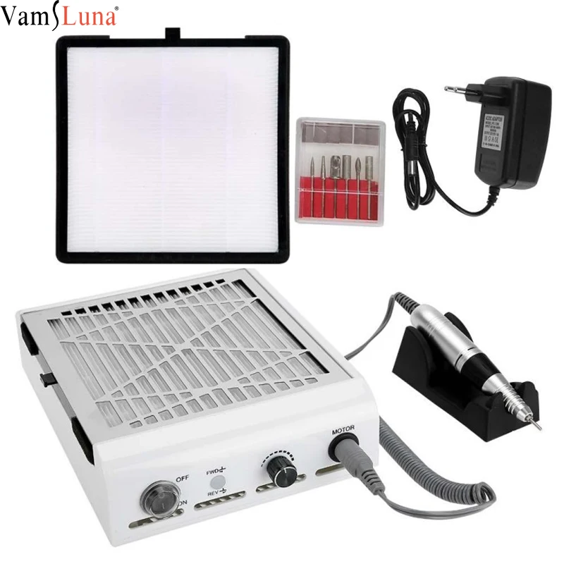 

2 in 1 Nail Dust Collector, 60W Strong Power Nail Dust Collector Desktop Suction Vacuum Cleaner Manicure Tools(White)