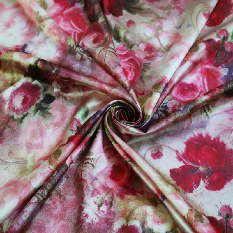 Красивая роза цветы цифровой принт, атлас ткани для платья