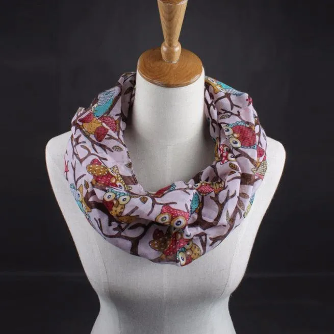 Fashion Women Ladies Scarf Owl Pattern Print Scarf Warm Wrap Shawl Ring Warm Wrap Shawl Winter Warm Spring Female Shawls Wraps
