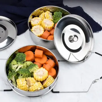 

Stainless Steel Dual Layer 2 Lid Stackable Steamer with Handheld Clamping Frame