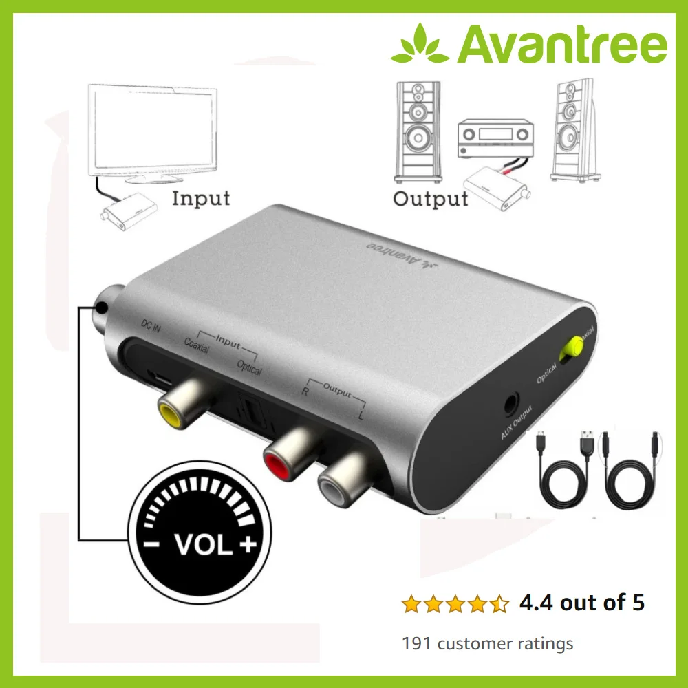 Avantree цифро-аналоговый аудио конвертер адаптер с оптическим кабелем Toslink, регулятор громкости, ТВ SPDIF оптический ЦАП