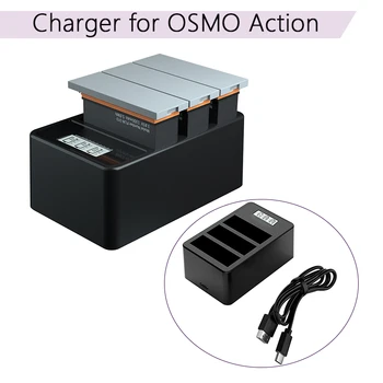 

LCD Lithium Battery Charger Intelligent Charging Hub with Type-C Charging Cable for DJI Osmo Action Sports Camera Accessories