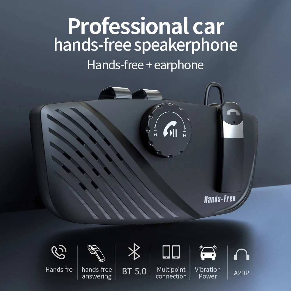 Car Bluetooth V5.0 Auto Sun Visor Hands Free Speakerphone Car Speaker Handsfree Car kit Auto Multifunctional Audio Receiver