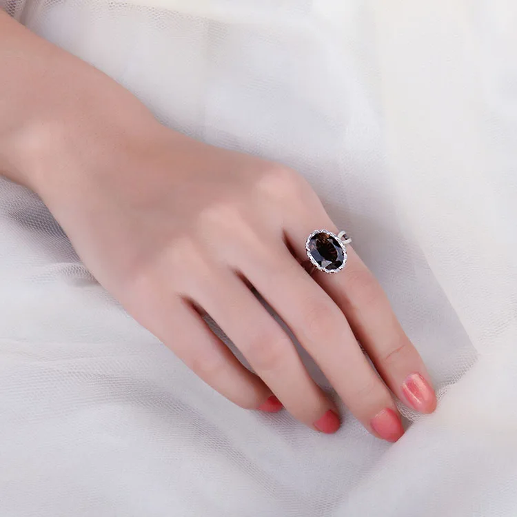 JewelryPalace огромное подлинное кольцо с дымчатым кварцем 925 пробы серебряные кольца для женщин обручальное кольцо серебро 925 драгоценные камни ювелирные изделия