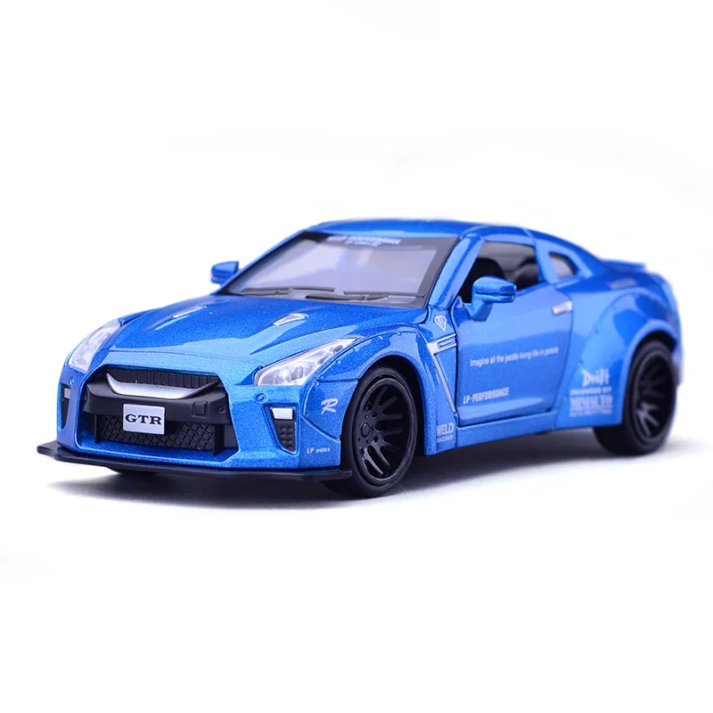 Синий 1:32 для GTR, модель спортивного автомобиля, литье под давлением, имитация металлического сплава, оттягивающие назад, автомобили, огни, игрушки для детей, подарки для детей - Цвет: Синий