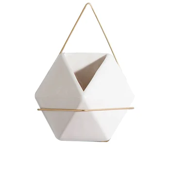 

Flower Holder Decoration Ornament Wall Hanging Home Geometric Vase Indoor Nordic Iron Art Succulents Plant Container Office Box