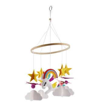 

Newest Crib Baby Ceiling Nursery Decor with Natural Wooden Teether Sorrel and Fern Grey and Pink Mobile Butterflies & Rainbow in