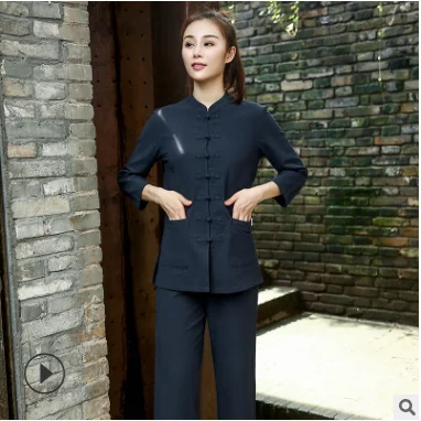 workwear sets chinese style female male sauna foot bath uniforms cotton spa clothing beautician medical work clothes - Цвет: color3